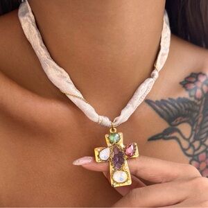 Gold and Multicolor Cross Pendant Necklace